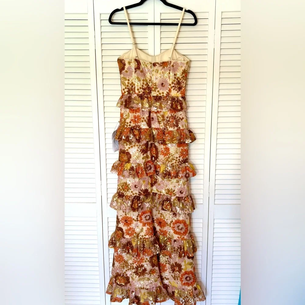 New Dress The Population Siriana Sequin Ruffle Gown Medium & Small - Picture 7 of 12